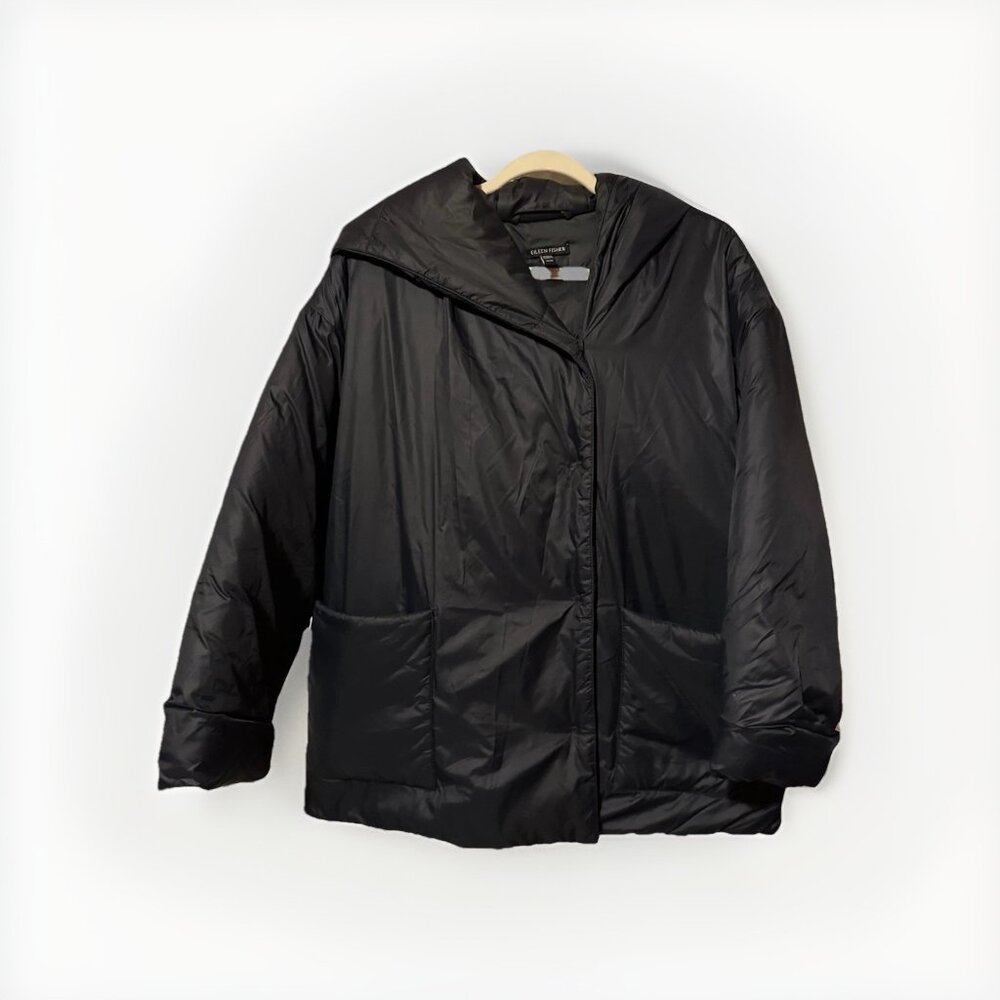 Eileen Fisher Women's XS Eco Friendly, Black  Recycled Nylon Coat, Boxy Fit